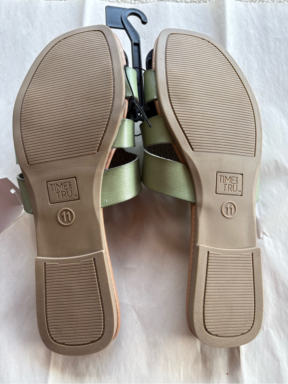 Time and Tru Olive Slide Sandals with Gold Buckle Accent - Picture 4 of 4